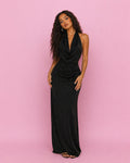 Elegant Black Halter Neck Maxi Dress