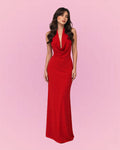 Elegant Red Halter Neck Maxi Dress