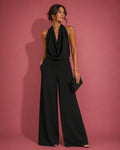 Elegant Black Halter Neck Wide Leg Jumpsuit